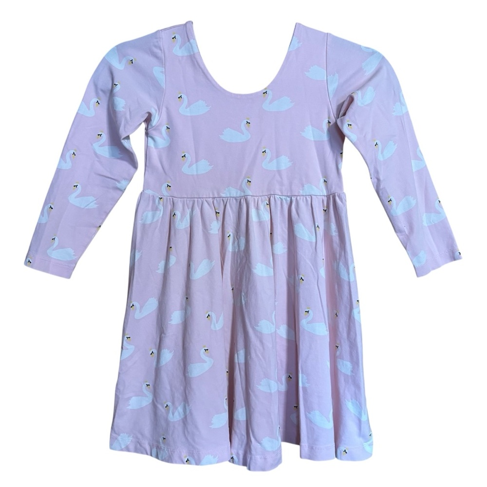 Monica + Andy Organic Cotton Pink Royal Swan Print Long Sleeve Dress Size 6/7